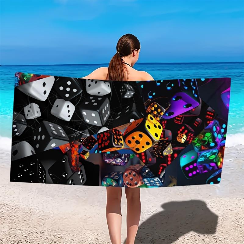 Fashionable and Colorful Dice Party polyester microfiber beach towel is highly absorbent suitable for swimming and beach outings