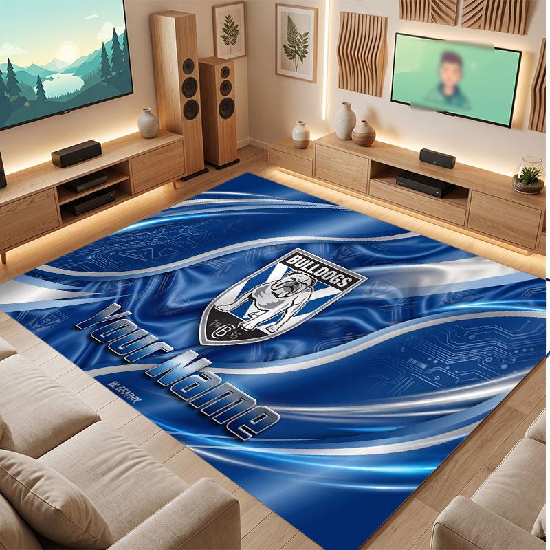 Canterbury-Bankstown Bulldogs Personalized Crystal Velvet Carpet, Customized Name Text Soft Anti‑Slip Rug for Living Room Bedroom