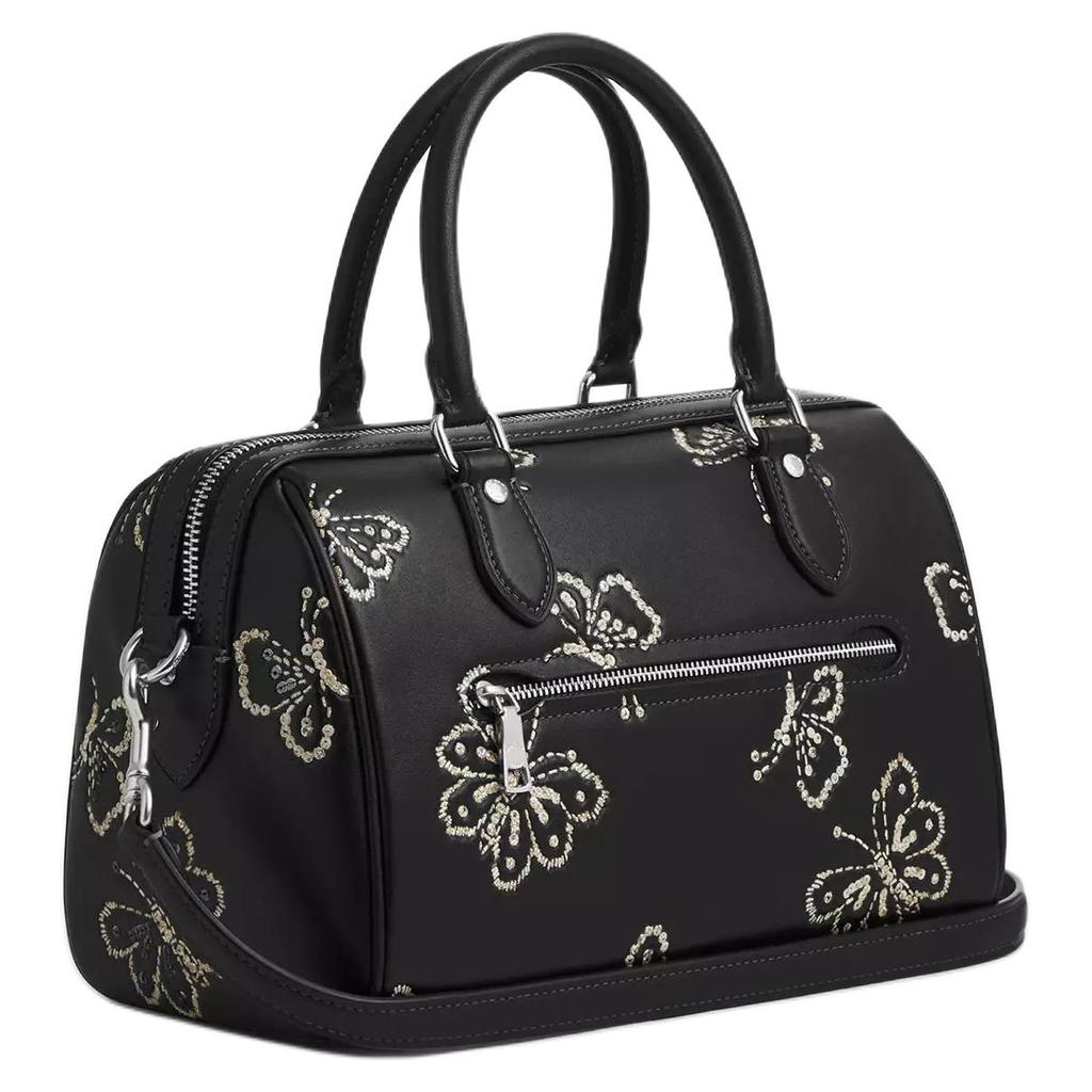 Coach Rowan 25 Butterfly Print Adjustable Shoulder Strap Smooth Leather Crossbody Tote Bag Medium Women handbags Silver Black CCK88-SVBK