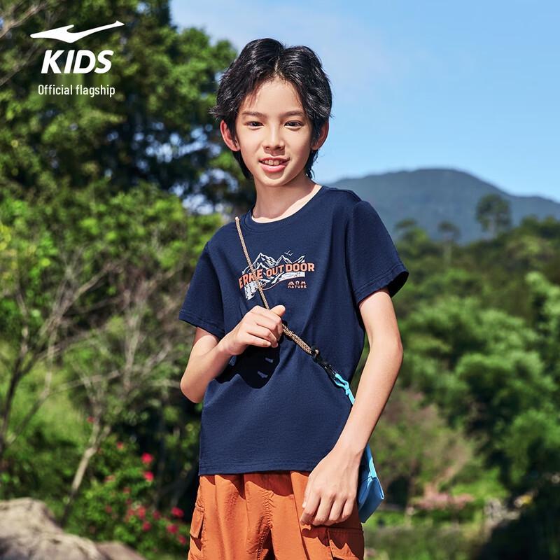 ERKE Kids  Unisex Breathable Cotton Round Neck Short Sleeve T-Shirt 130