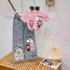 Girls Summer Cartoon Short Sleeve T Shirt And Bow Jeans Cute Two Piece Set