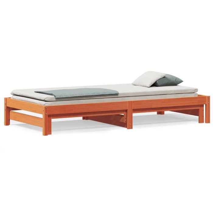 VidaXL Lit de Jour avec Lit Gigogne, Canapé-lit, Lit d’Invité, Meuble de Chambre à Coucher Intérieur, Moderne, Cire Marron 844402
