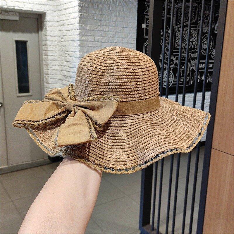 Summer fashion bow big eaves hat women's wavy edge sun hat outdoor beach hat sun hat