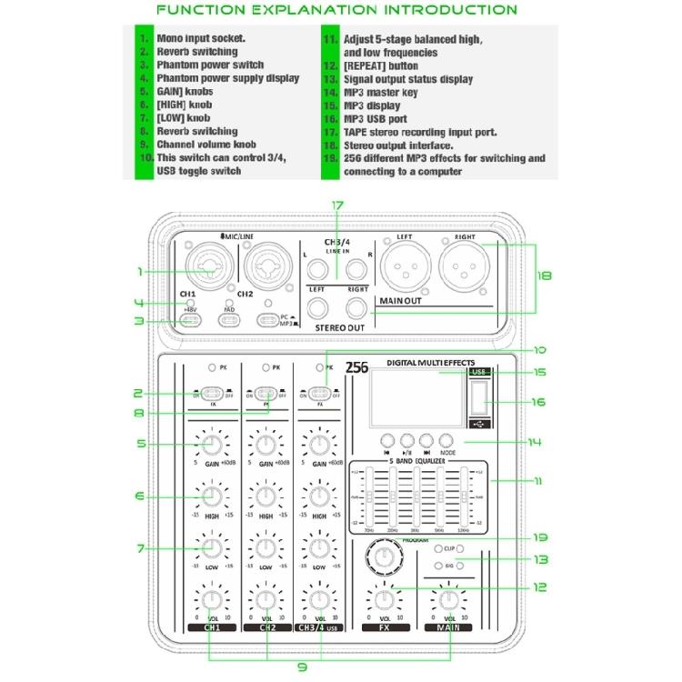 4Channel Audios Mixer for Stage Recording Equipment Headphone Monitoring USB Playbacks for Concerts Live Performances