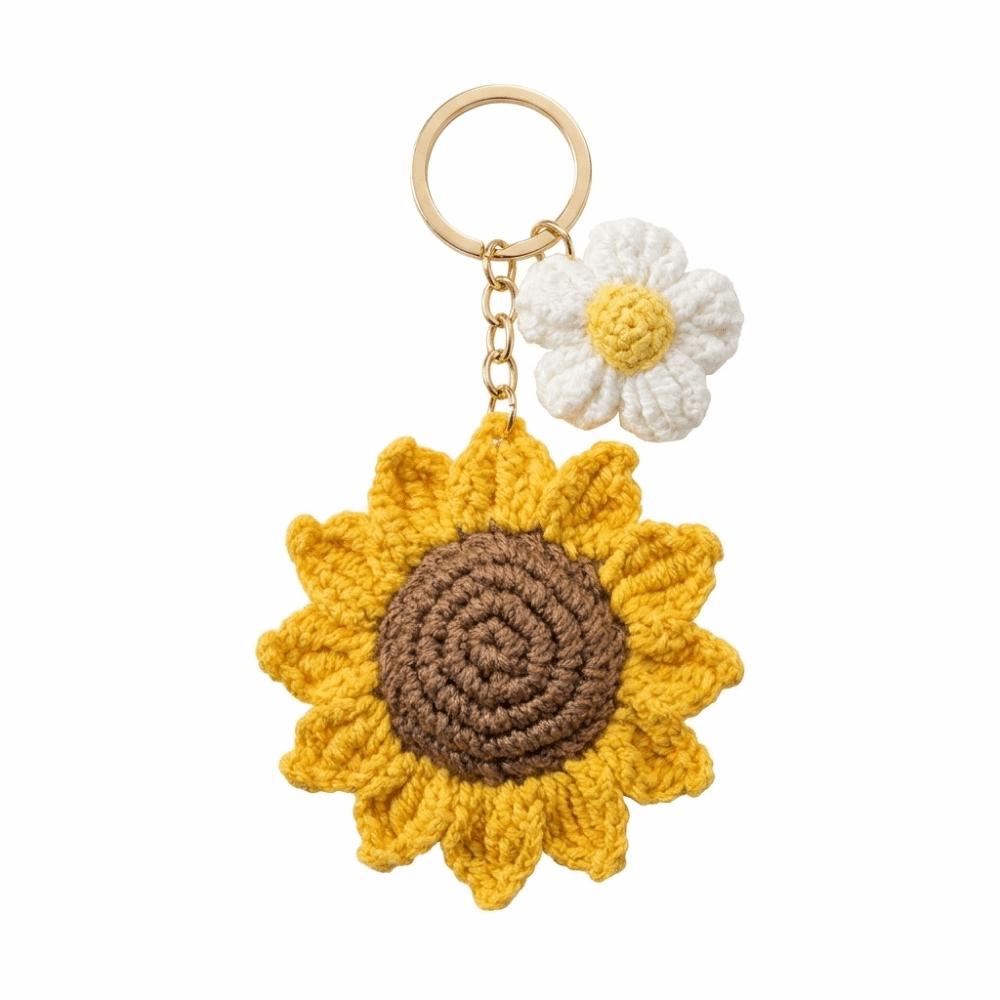 Cotton Crochet Sunflower Pendant Fabric Bag Lanyard Charm Cute Knitted Keychain Daily