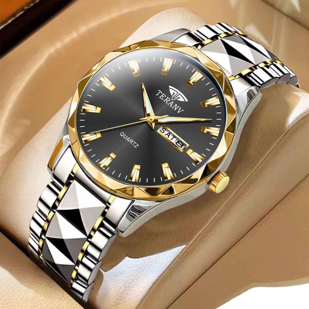 Men's Luminous Double Calendar Quartz Watch with Steel Strap – Hot-Selling