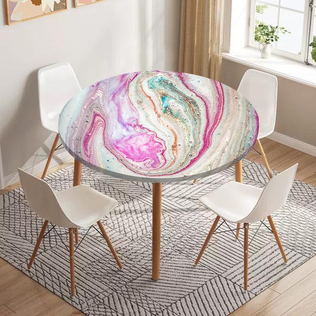 Marble Round Tablecloth Waterproof Elastic Dining Table Decoration Accessories Classic Style Home Kitchen Dining Room Decoration