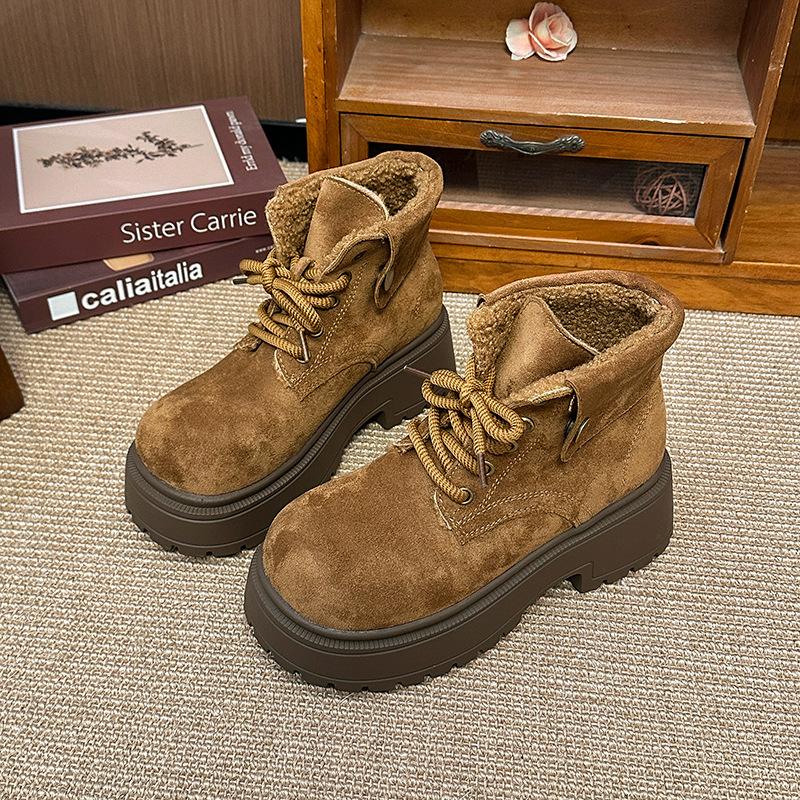 Women's Thick Bottom Lace-up Winter Lightweight Warm a Foot Pedal Padded Snow Boots Non-slip Wear Casual Sneakers Plush Martin Cotton Boots