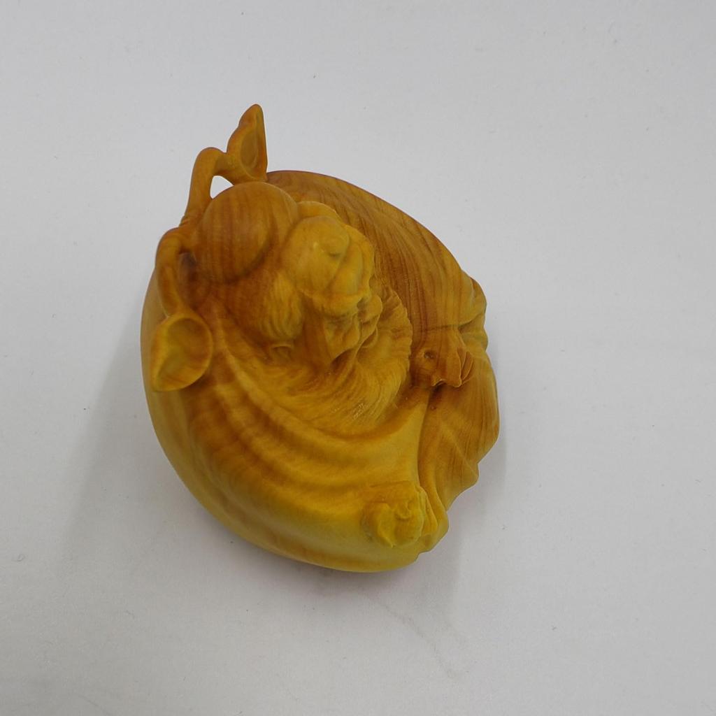 Wooden Buddha statue Boxwood 6cm Wooden sculpture Figurine Shoki Guardian deity for warding off evil and misfortune Good luck item Feng shui item leaf