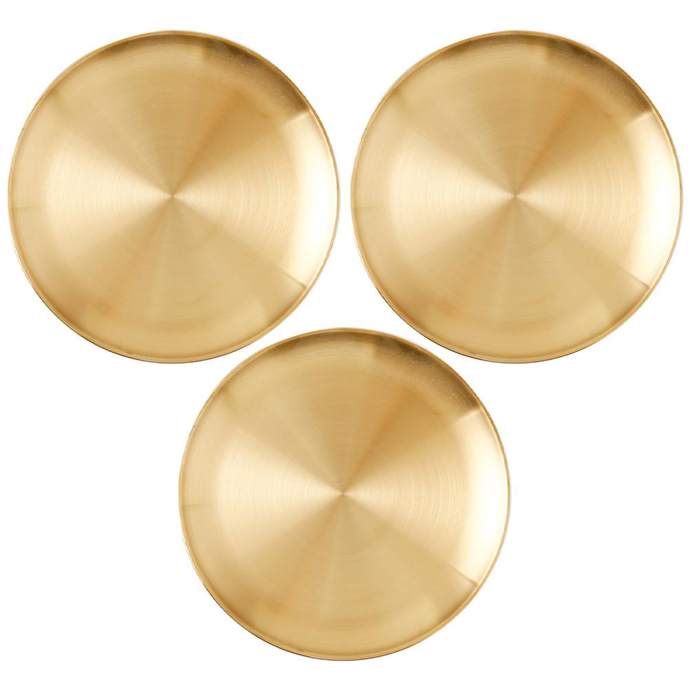 3 Pcs Plate Korean Style Dish Stainless Steel Kitchenware Vintage Nut Round Gold Dinner