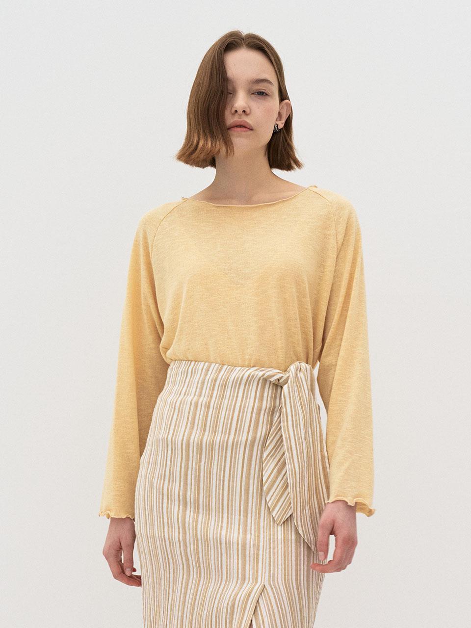 Ed Mang 5P Boat Neck Sleeve Knit Top - Yellow Free Size