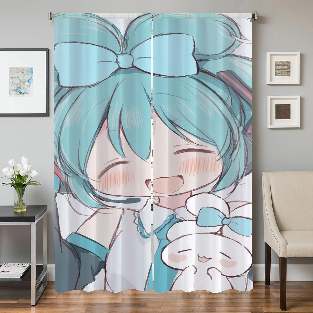 Window Kitchen Curtains for Living Room 2 Pieces Blackout Curtains Door Curtain Hatsune M-mikus Partition Bedroom Decoration