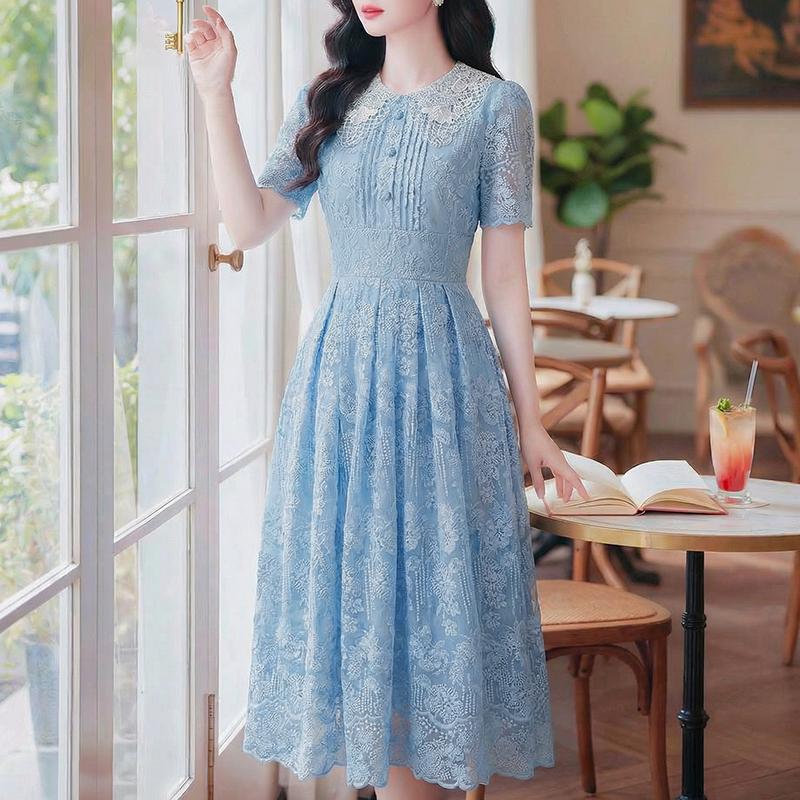 ZANZEA Women Casual Round Neck Summer Lace Patchwork Short Sleeve Dress