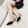 Fashion 2024 New  Pearl Black Sandals Women Summer Slippers Woman Thin Heels Womens Outdoor High Heels Pointed Toe  Woman Mules