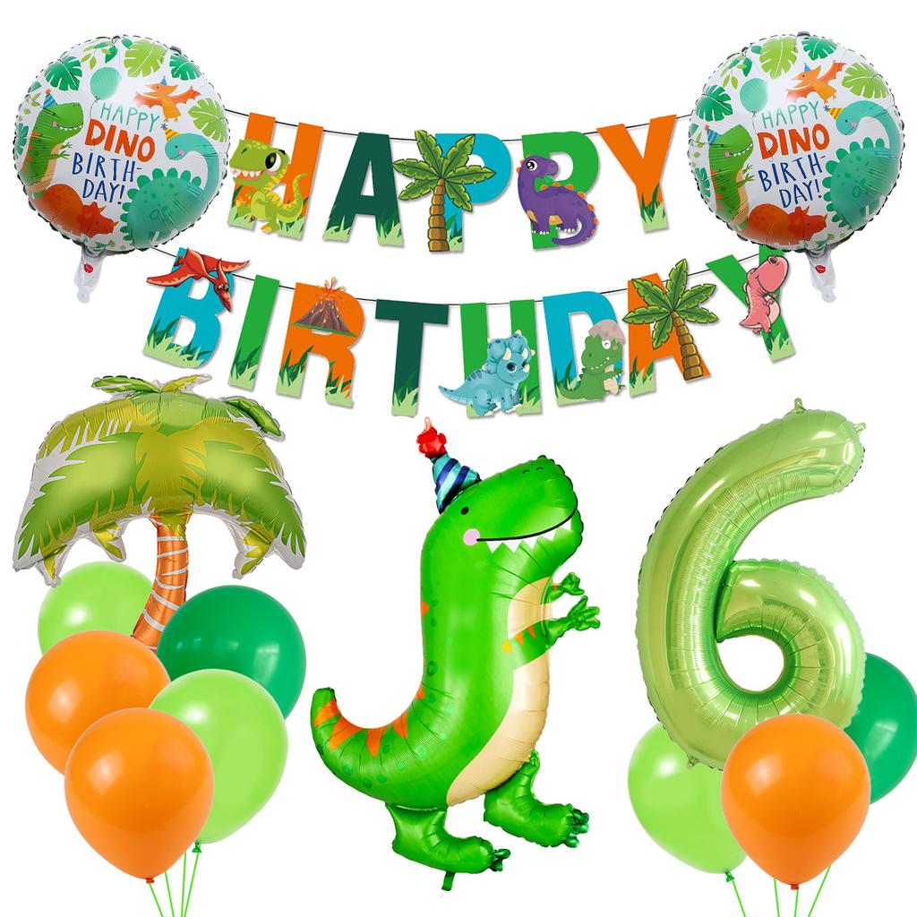Dinosaur Theme Birthday Flag Green Dinosaur Aluminum Film Balloon Children'S Birthday Party Balloon Decoration