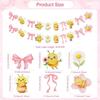 2-Layer Sweet as Can Bee Banner Pastel Watercolor Gender Reveal Bee and Daisy Garland with Bow Spring Party Decor
