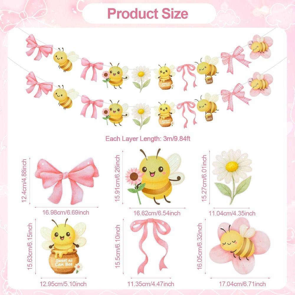 2-Layer Sweet as Can Bee Banner Pastel Watercolor Gender Reveal Bee and Daisy Garland with Bow Spring Party Decor