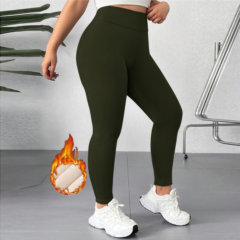 Women's High Waist Solid Color Thermal Fleece Lined Leggings Winter Warm Stretchy Skinny Yoga Pants