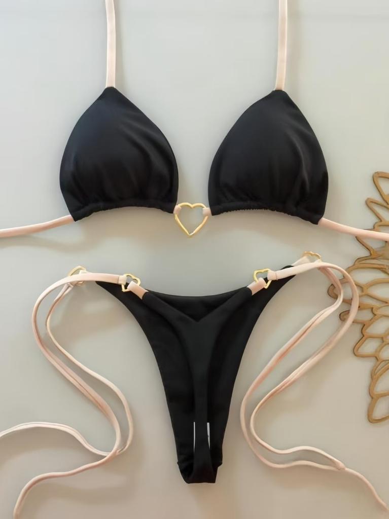 New nylon solid color love bikini suit low waist strap fashion biquini