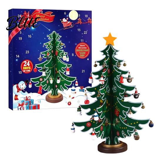 Mini Xmas Tabletop Decor with Lights Wooden Christmas Tree Advent Calendar 2026 24-Day Interactive Gift for Kids Ornaments Countdown Holiday