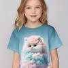 Odzież Dziecięca Ubrania dla Dziewczynki Koszulka z Krótkim Rękawem dla Dziewczynki Nadruk Kawaii ze Zwierzętami Uroczy Top dla Dziewczynki Letnia Odzież Dziecięca Dziewczęce Ubrania