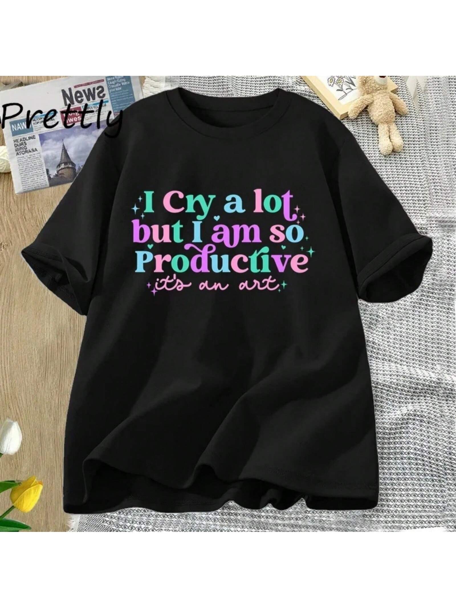 I Cry A Lot But I Am So Productive TS T-Shirt TTPD Letter Printed Tshirt  unisextal Health Mothers Day Gift Clothes Flower Mom Tee S разноцветный