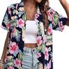 Hawaiihemd für Damen, weich, kühl, für den Sommer, Hawaiihemden mit Blumenmuster, Tropen-Print, V-Ausschnitt, kurzärmelig, Oberteile zum Zuknöpfen