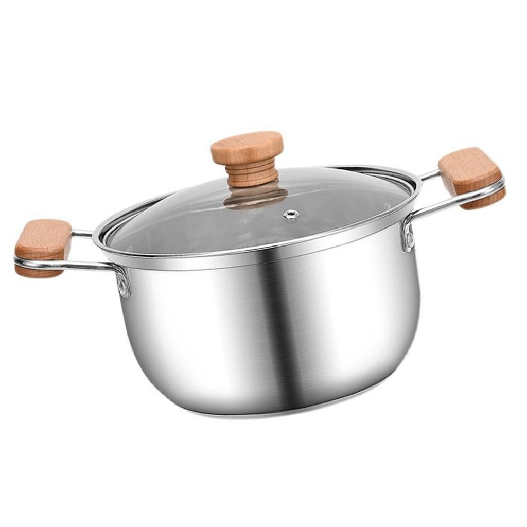 Edelstahl Suppentopf Doppelte Griffe Leicht zu Reinigen Ramen Suppe Haferbrei Kochtopf für Induktion