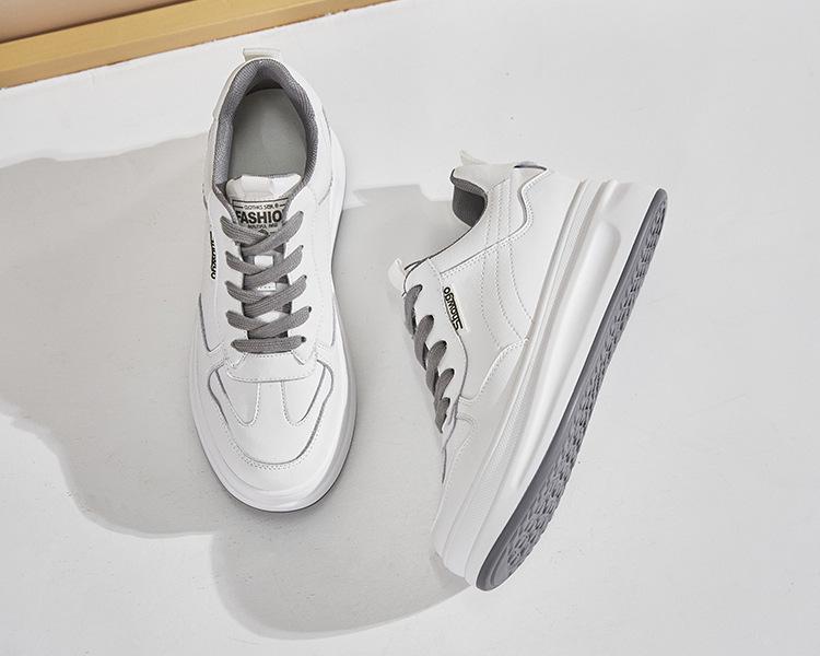 Women's 2021 Spring White Leather Platform Shoes – Height-Enhancing Casual Style
