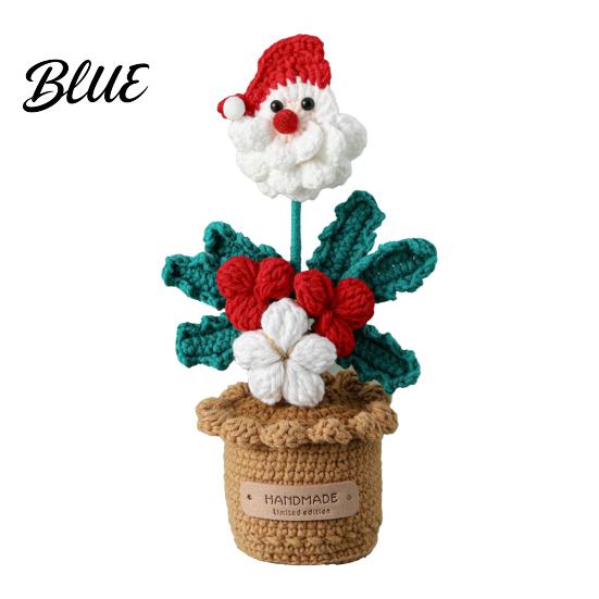 Winter Home Ornaments Crochet Potted Santa Plant Handmade Christmas Ornament Decorative Knitted Plant Gift Flower for Office Desk Bookshelf