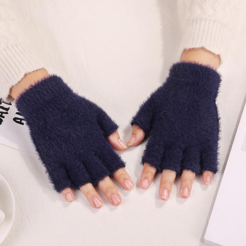 Thickened Flip-Top Faux Mink Plush Fingerless Nylon Gloves for Autumn/Winter - Cold-Proof and Outdoor Stylish for Students