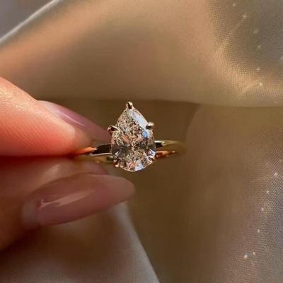 Lodi Pear-Shaped High-Carbon Diamond Women's Ring - European & American Fashion, Luxury Ice Flower Cut Zircon.