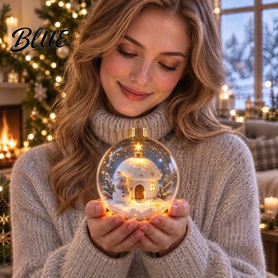 Transparent Christmas Sphere Light Flat 3D with Ball Ornament Gifts Lighted Warm LED Winter Decorative
