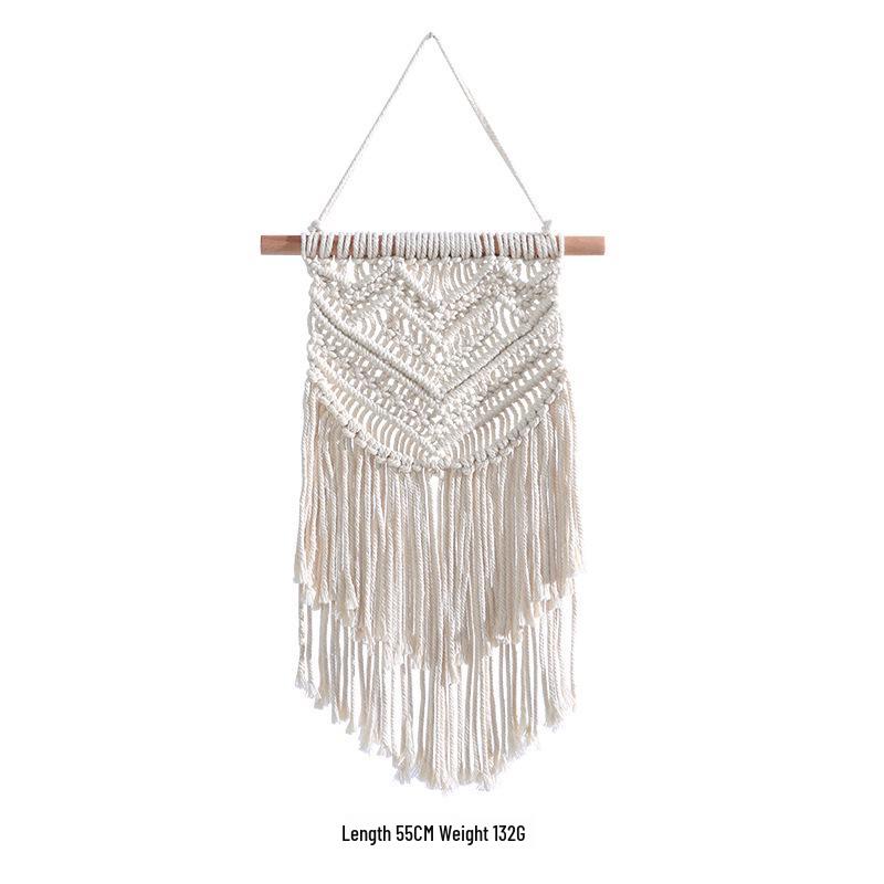 Bohemian Handwoven White Cotton Rope Tapestry - Retro Style Decorative Wall Hanging for Bedroom or Home