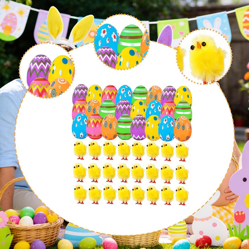 24Pcs Easter Egg Filled Chicks Toys Colorful Mini Cute Basket Stuffers Party Favor for Kids