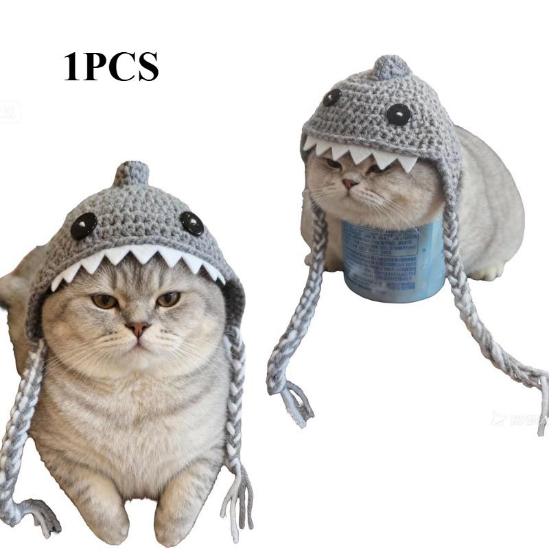 Knitted Pet Hat for Cats Dogs Cute Animal Braided Headwear Funny Crochet Costume Cap with Ears Warm Winter Accessory серый