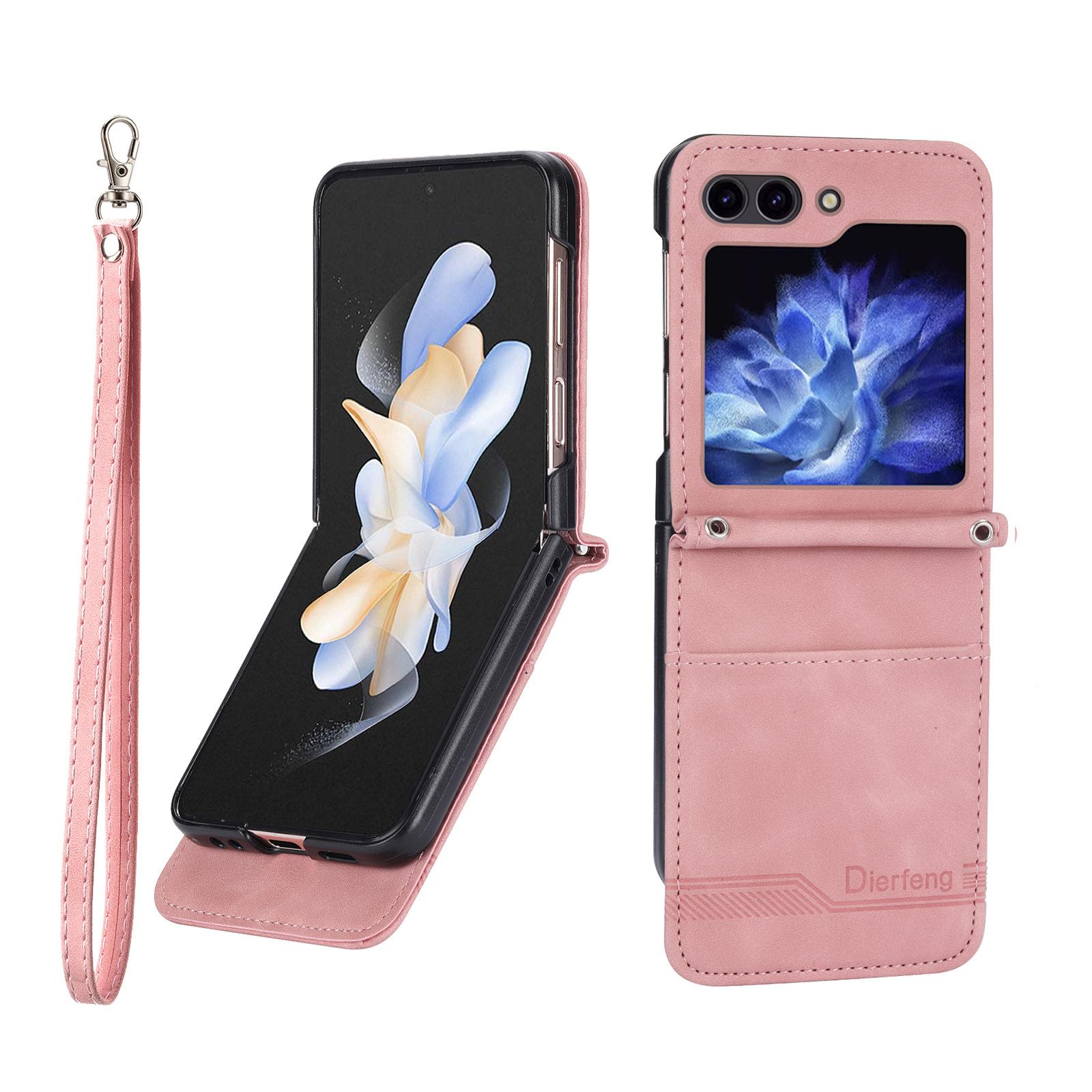 

Hinge Protection Phone Case for Samsung Galaxy Z Flip 7 6 5 4 3 5G Flip7 FE Hand Strap Wallet Cards Holder Leather Cover Galaxy Z Flip 3-Case & St розовый