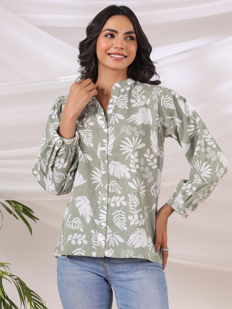 Sage Green Printed Office Shirt