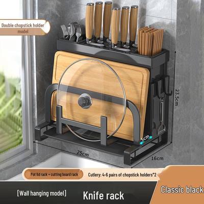 Stainless Steel Wall-Mounted Kitchen Organizer Rack with Knife, Utensil, Chopping Board, and Pot Lid Holders