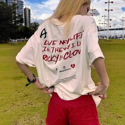 Camiseta blanca de manga corta extragrande para mujer - Estilo americano de moda urbana para el verano
