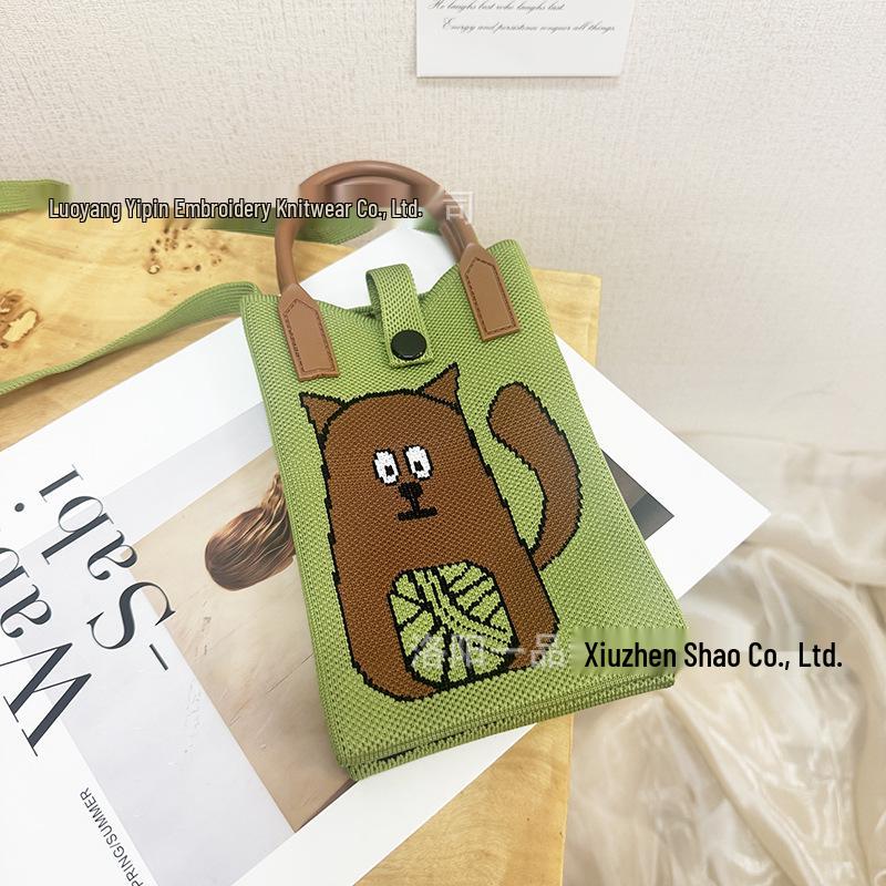 Cute Cartoon Dopamine Knit Crossbody Phone and Coin Bag