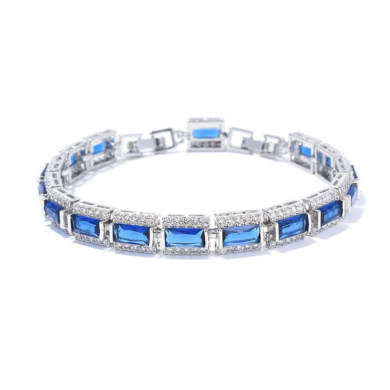 European and American Light Luxury Hot Selling Square Multi color Zircon Inlaid Bracelet for Women Silver White