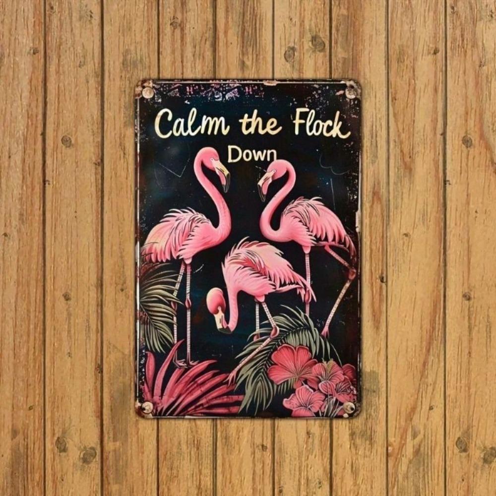 Metal Wall Art Retro Flamingo Vintage Patina for Bar