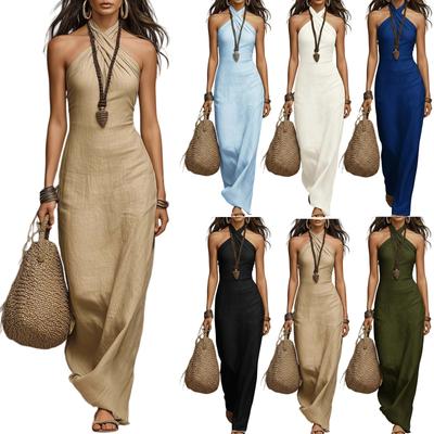 Ladies' Casual Slim Fit Fashionable Temperament Sleeveless Hanging Neck Dress