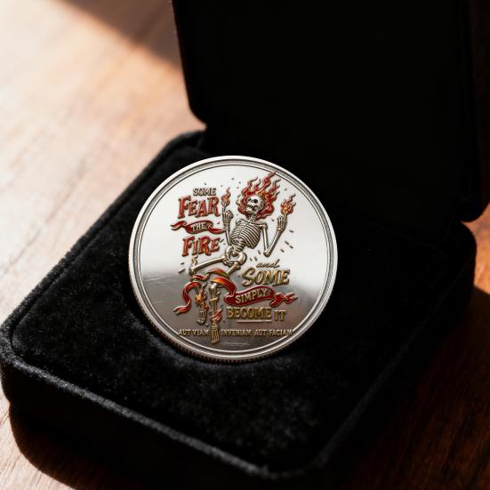 Skeleton Flame Challenge Coin Humorous Motivational Coin Positive Pocket Token for Women Men Colleagues Staff Coworkers