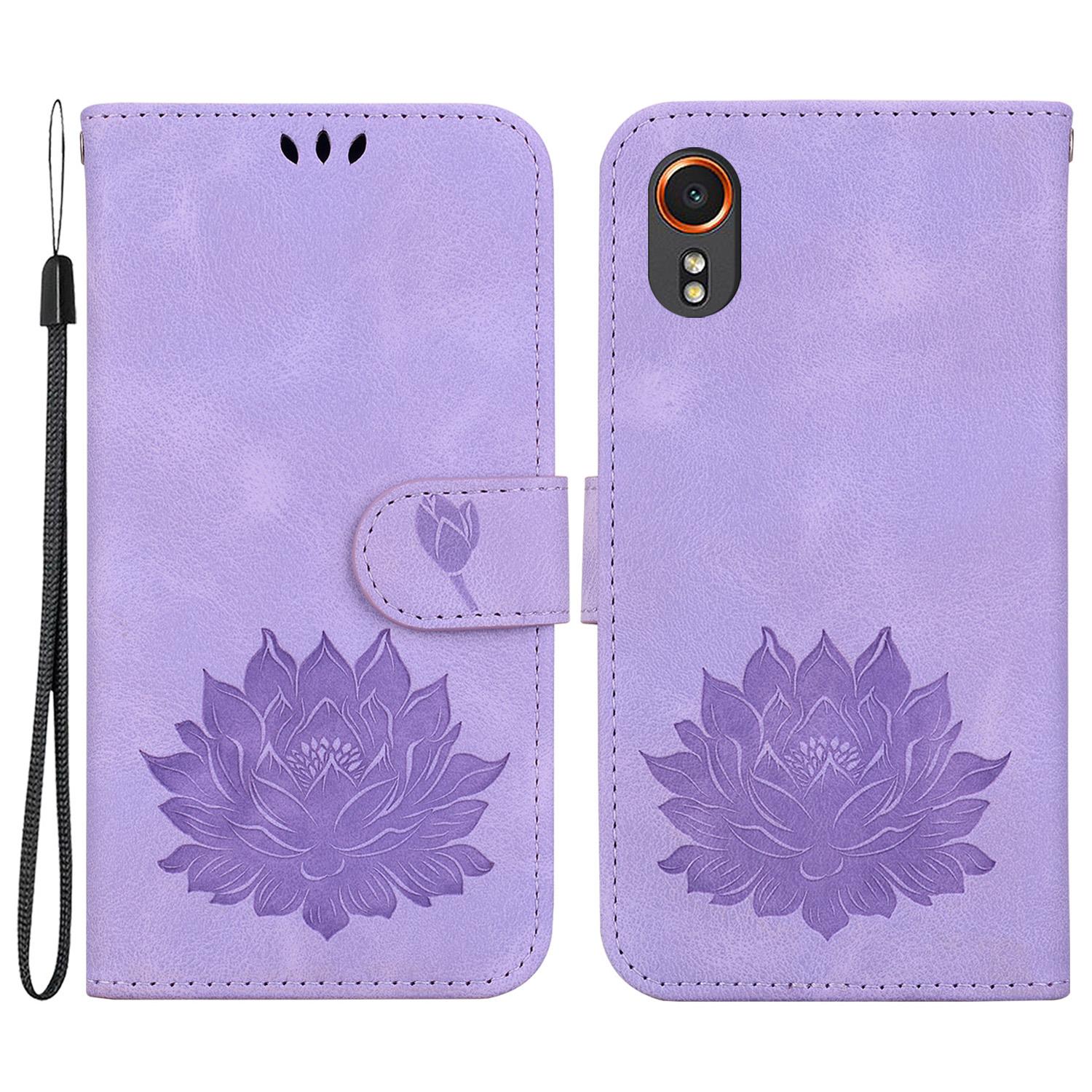 

For Samsung Galaxy Xcover7 Case Lotus Pattern Leather Phone Cover Card/Cash Slots Purple