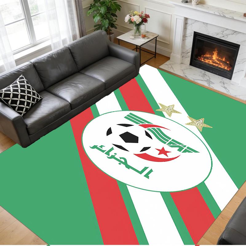 Anti‑Slip Crystal Velvet Floor Rug, Algeria National Team Design Carpet for Indoor Living Bedroom Home Decoration