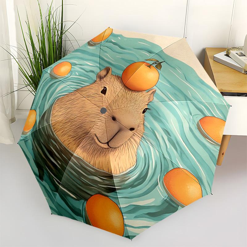 

1pc Capybara Oranges Automatic Opening/Closing Folding Umbrella with 8 Ribs,Portable Sunshade Umbrella Birthday and Holiday gifts yy251231079