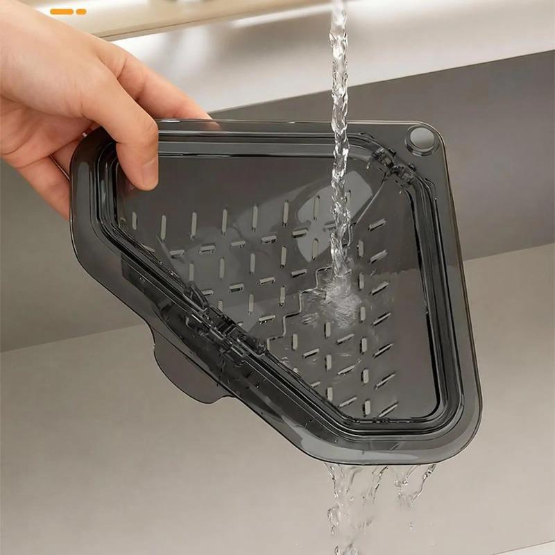 Magnetic Sink Corner Basket, No-Drill Suction Cup Food Catcher & Drying Rack, Triangle Drain Basket for Kitchen Sink, Strainer