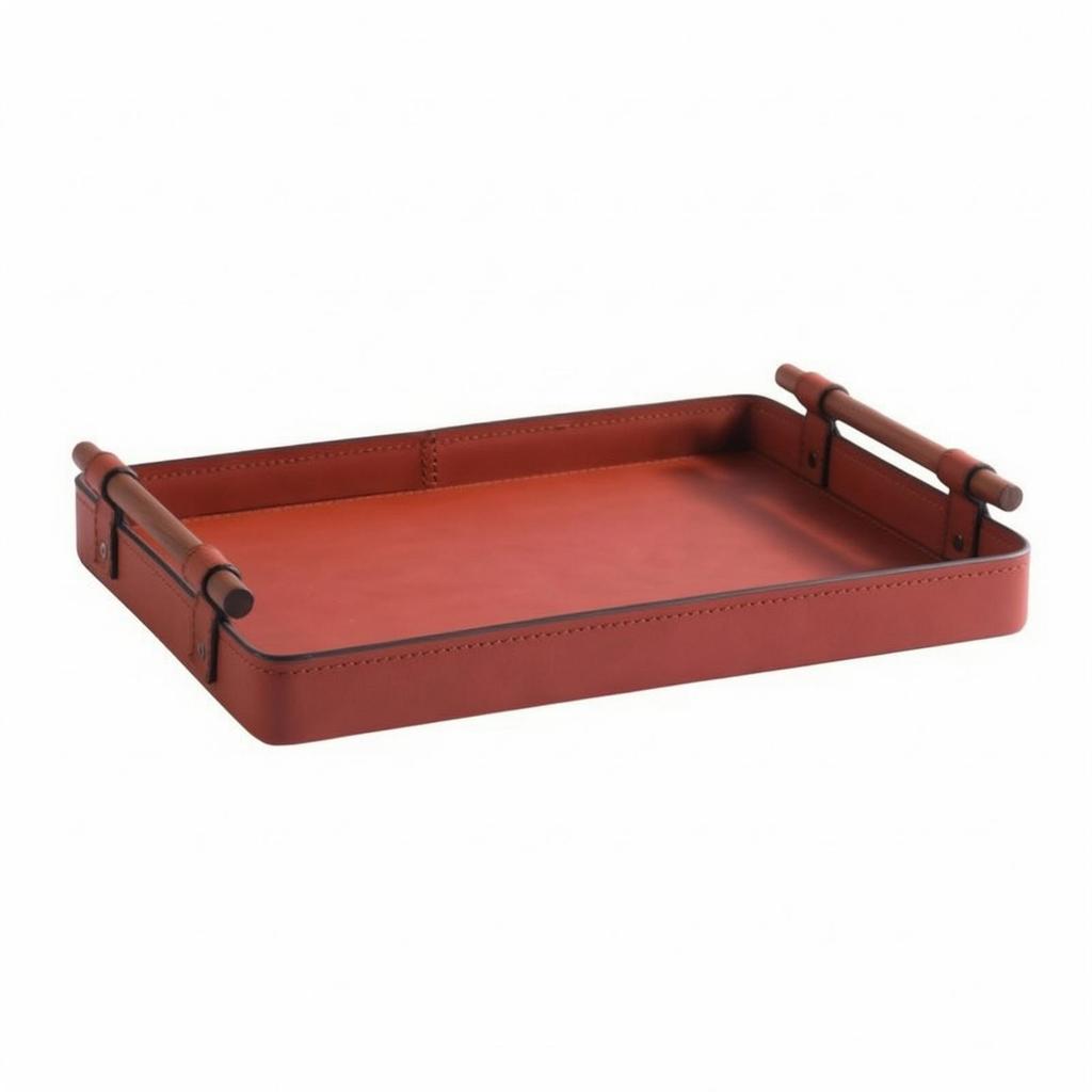 Leder Aufbewahrungsschale mit Holzstangen-Griffen Dekorativer offener Organizer